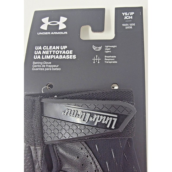 Under Armour UA Clean Up Youth Baseball Batting Gloves YS Black 4 Way Stretch - Picture 2 of 5